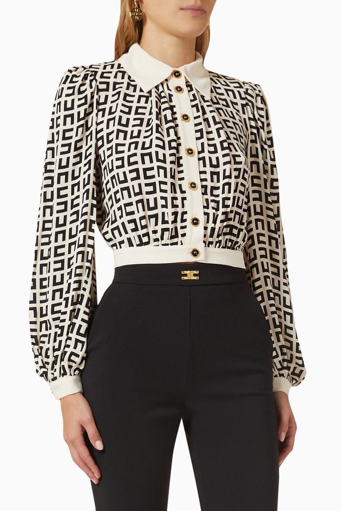 

Cropped Logo Blouse in Georgette, Neutral