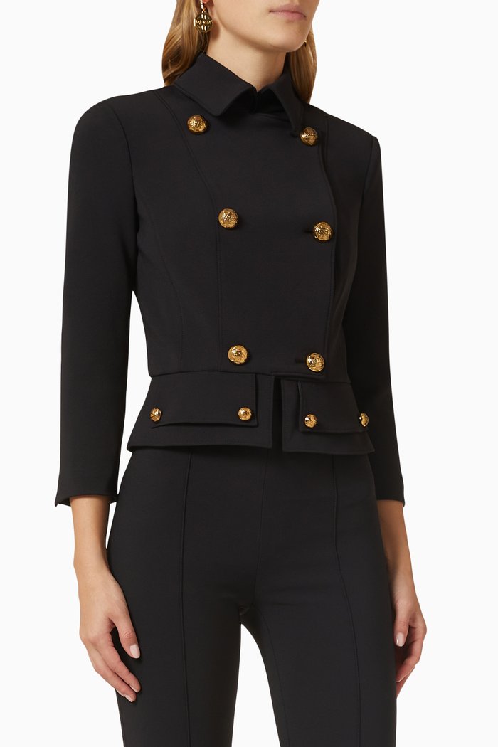 

Double-breasted Jacket in Stretch Crepe, Black