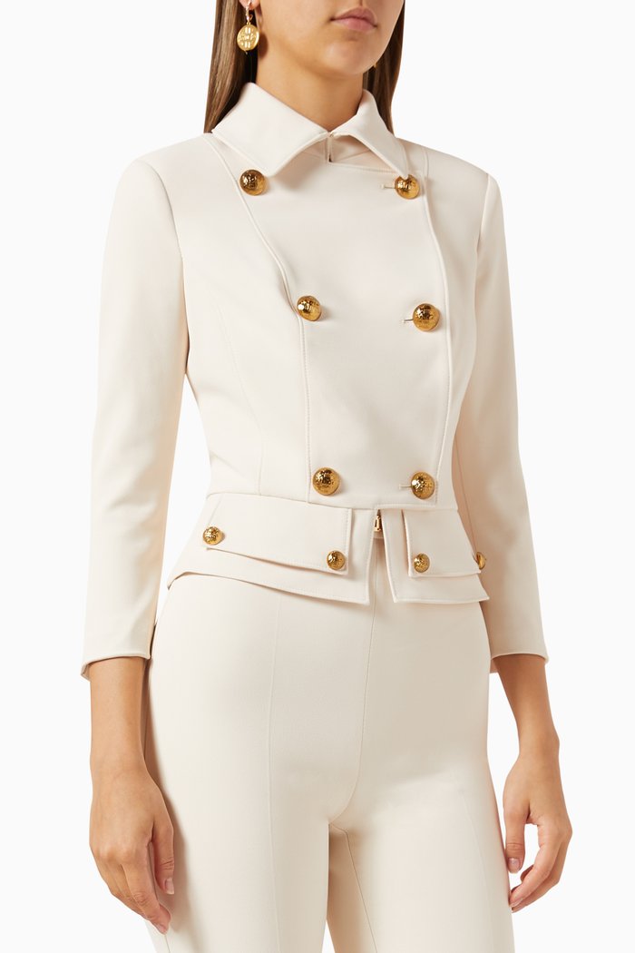 

Double-breasted Jacket in Stretch Crepe, Neutral