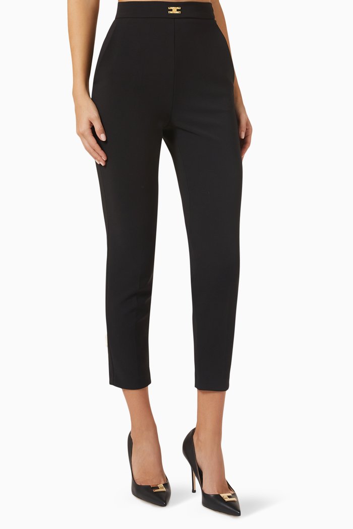 

Logo Cropped Pants in Stretch Crepe, Black