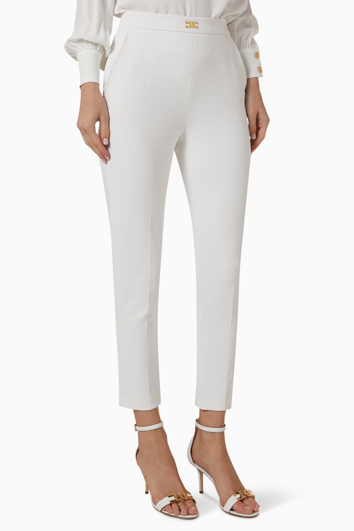 Logo Cropped Pants in Stretch Crepe, White