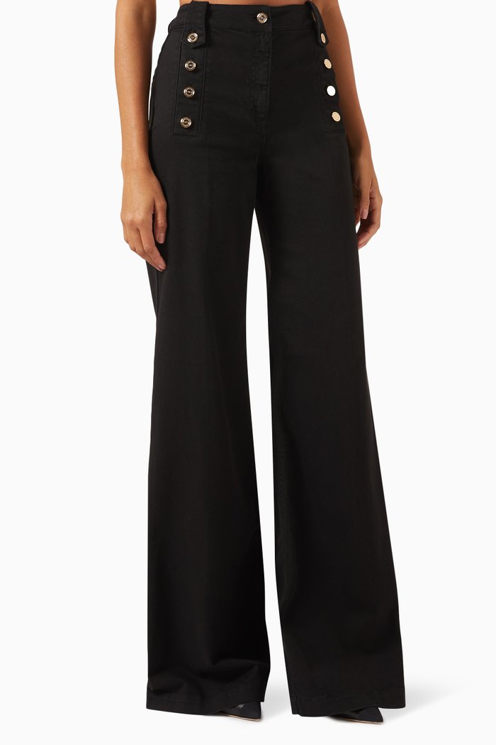 

Buttoned Palazzo Pants in Denim, Black