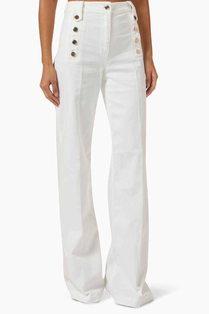 Buttoned Palazzo Pants in Denim, White