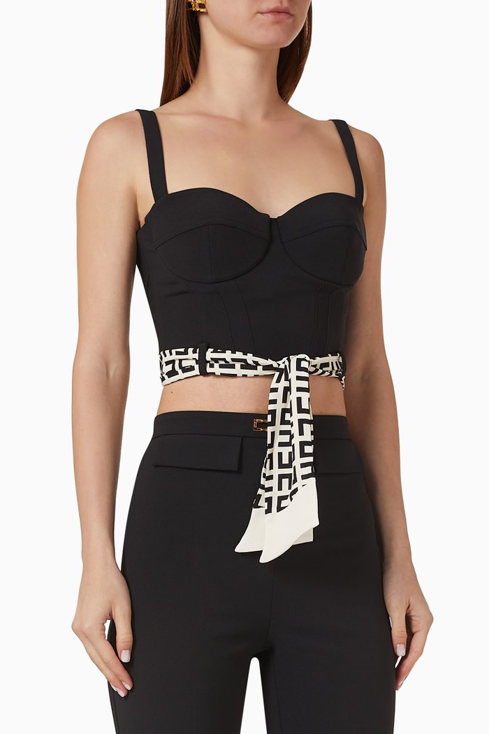 

Logo Foulard Bustier in Stretch Crepe, Black