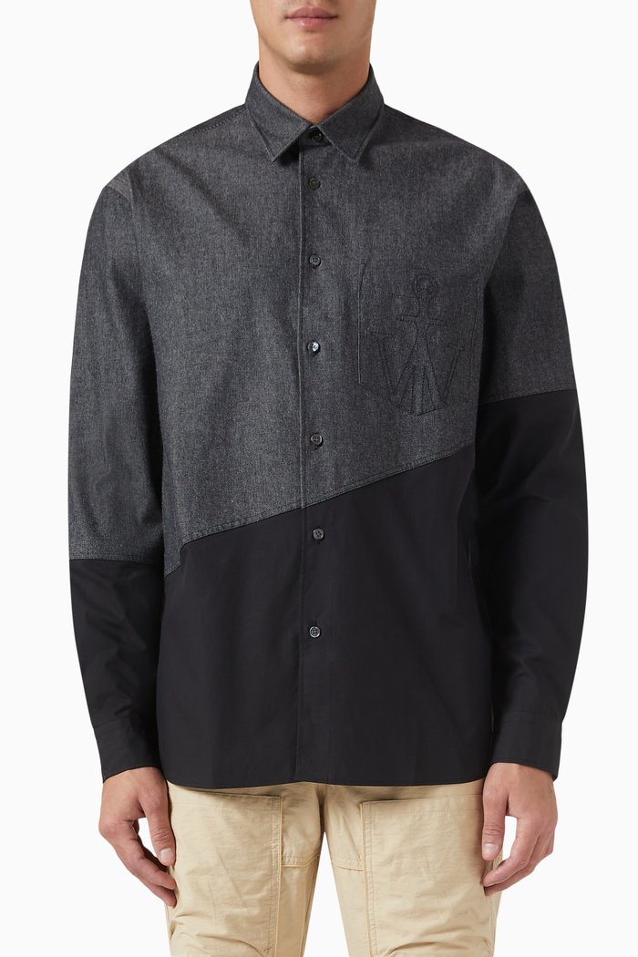 

Two-tone Shirt in Cotton, Black