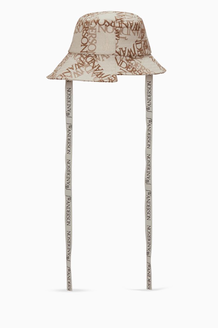 

Asymmetric Logo Monogram Bucket Hat in Cotton Canvas, Neutral