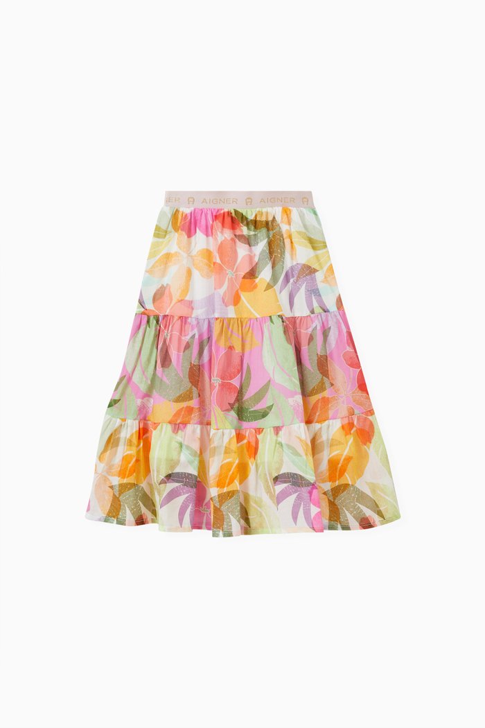 

Floral Tiered Skirt in Cotton, Pink