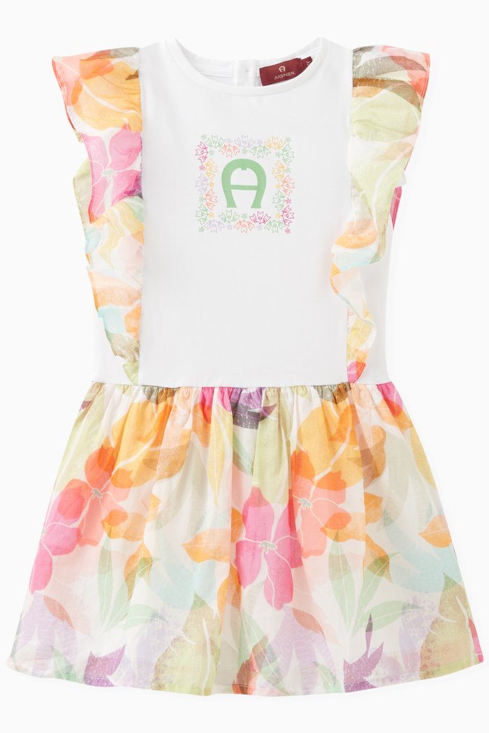 

Logo Leaf Dress in Cotton, White