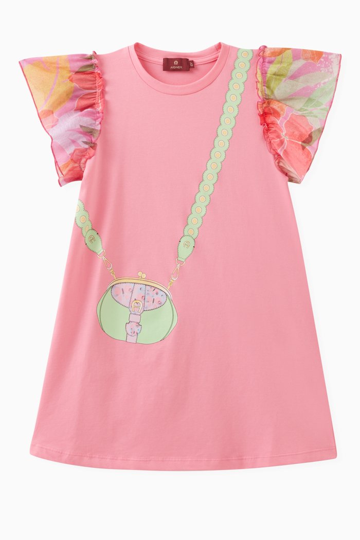 

Bag Print Dress in Cotton, Pink