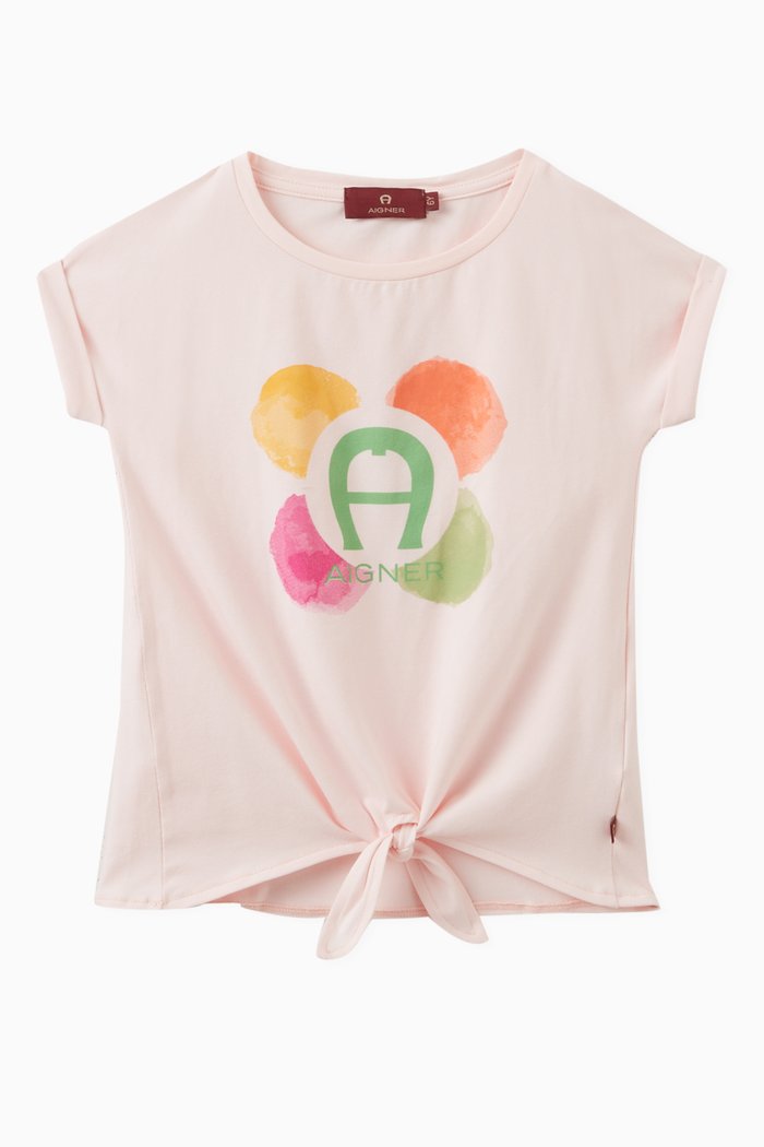 

Watercolour Logo Knot Tie T-shirt in Cotton Jersey, Pink
