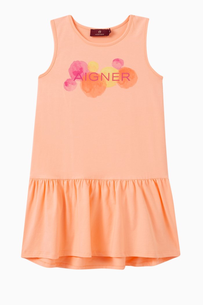 

Logo Graphic Print Dress in Cotton, Orange