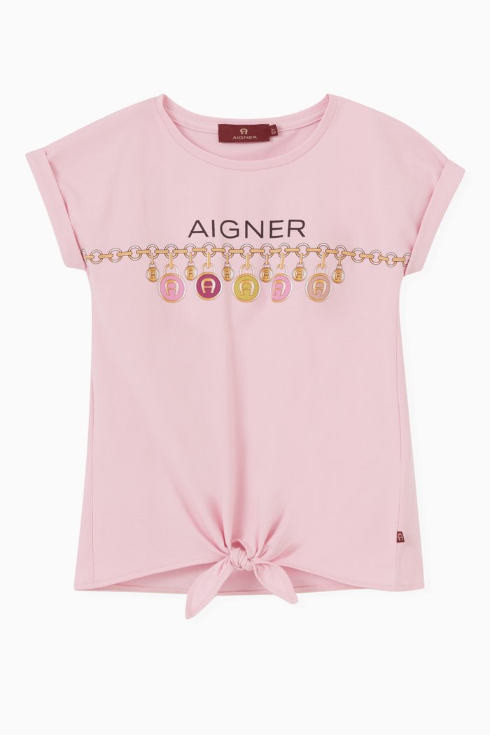 

Logo Knot Tie T-shirt in Cotton Jersey, Pink