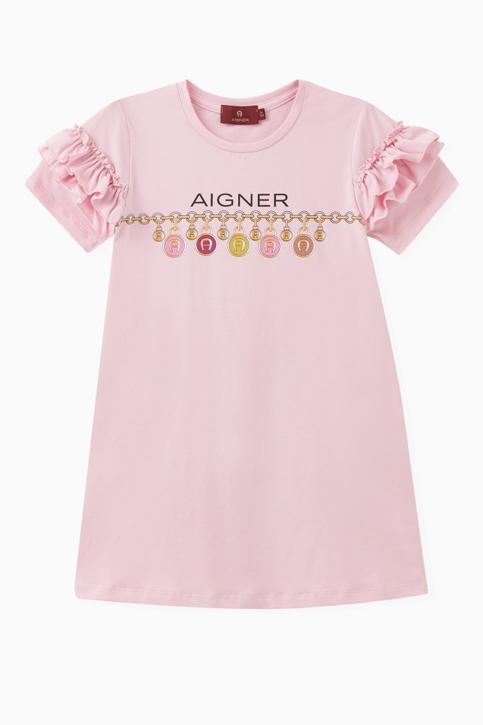 

Ruffled Logo Dress in Cotton, Pink