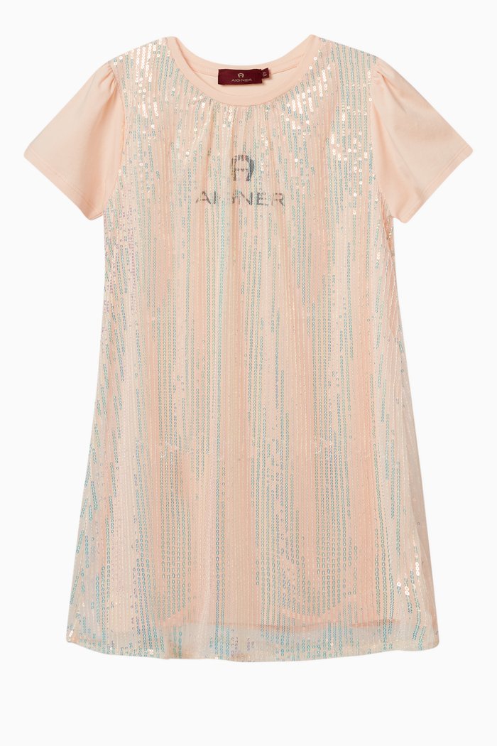 

Sequinned T-shirt Dress in Stretch Jersey & Tulle, Orange