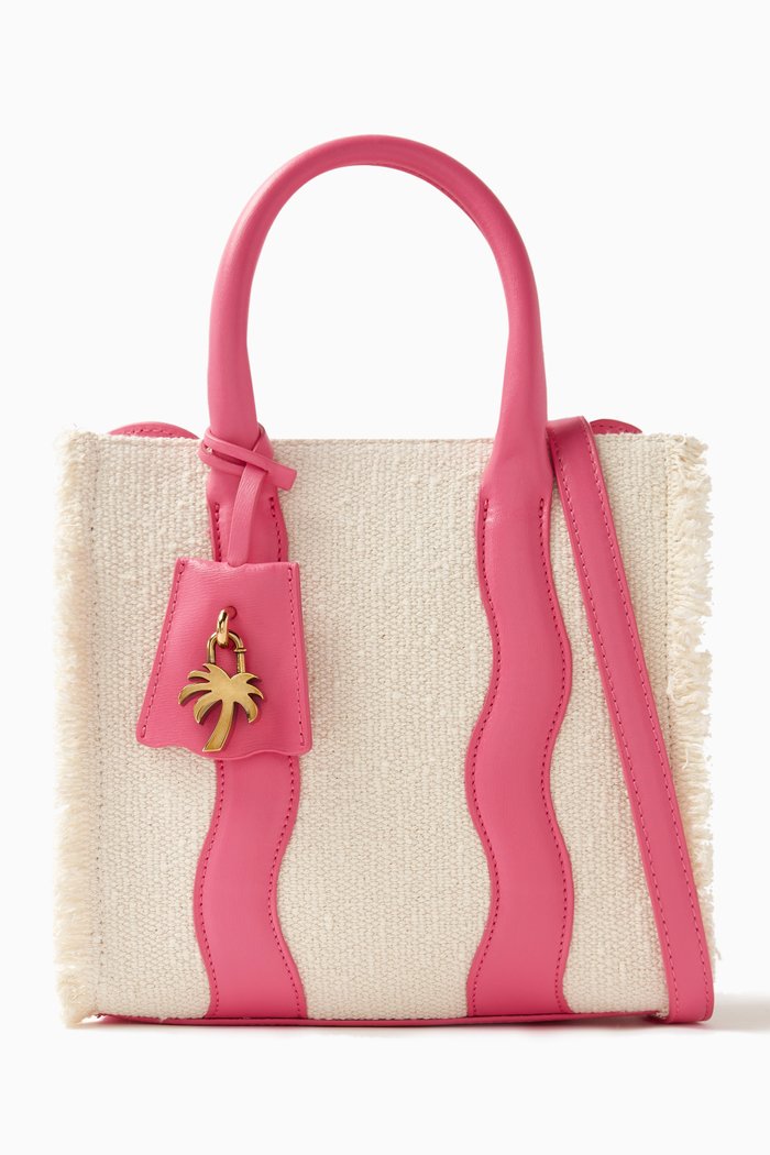 

Mini Fringed Tote Bag in Canvas & Leather, Pink