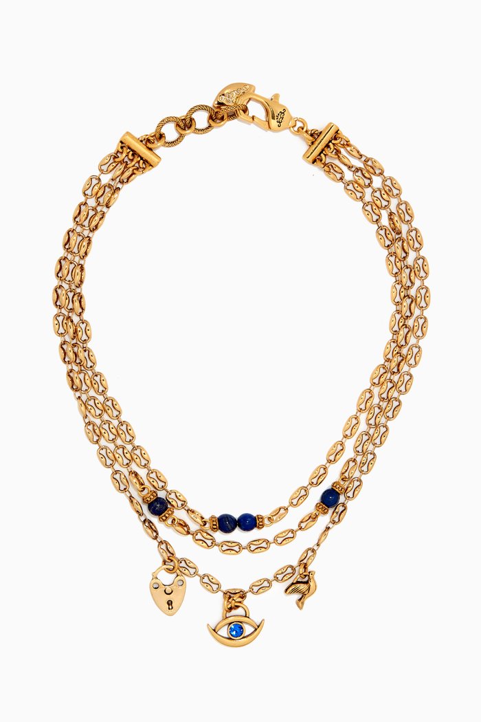 

Charming Layered Necklace in Gold-plated Brass, Blue
