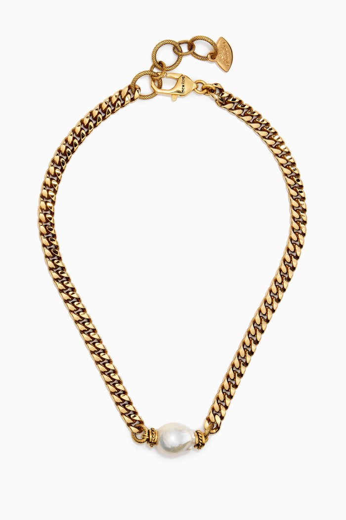 

Compass Necklace in Gold-plated Brass, White