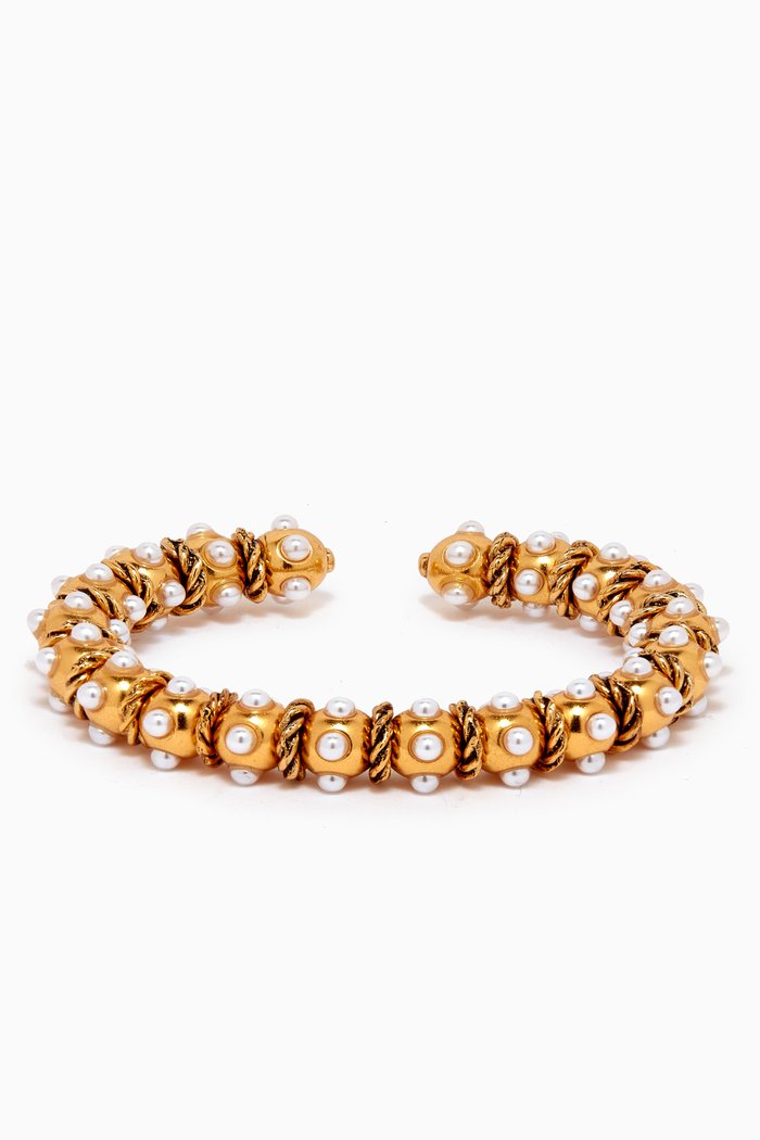 

Centipe Pearl Cuff Bracelet in Gold-plated Brass, White