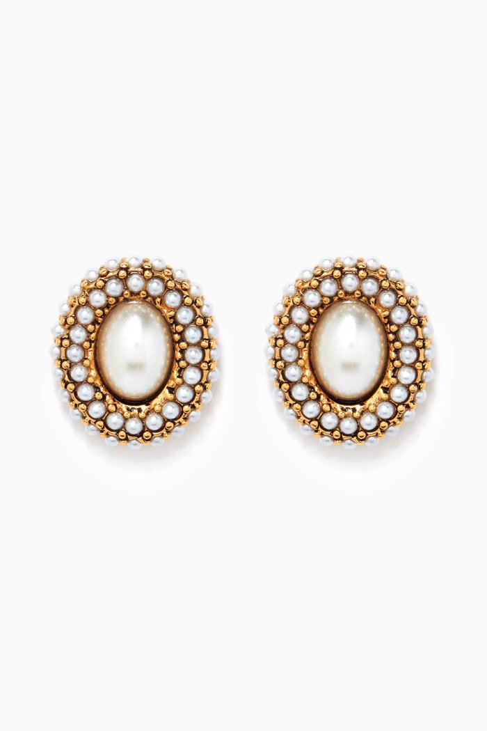 Pearl Clip-on Stud Earrings in Gold-plated Brass, White