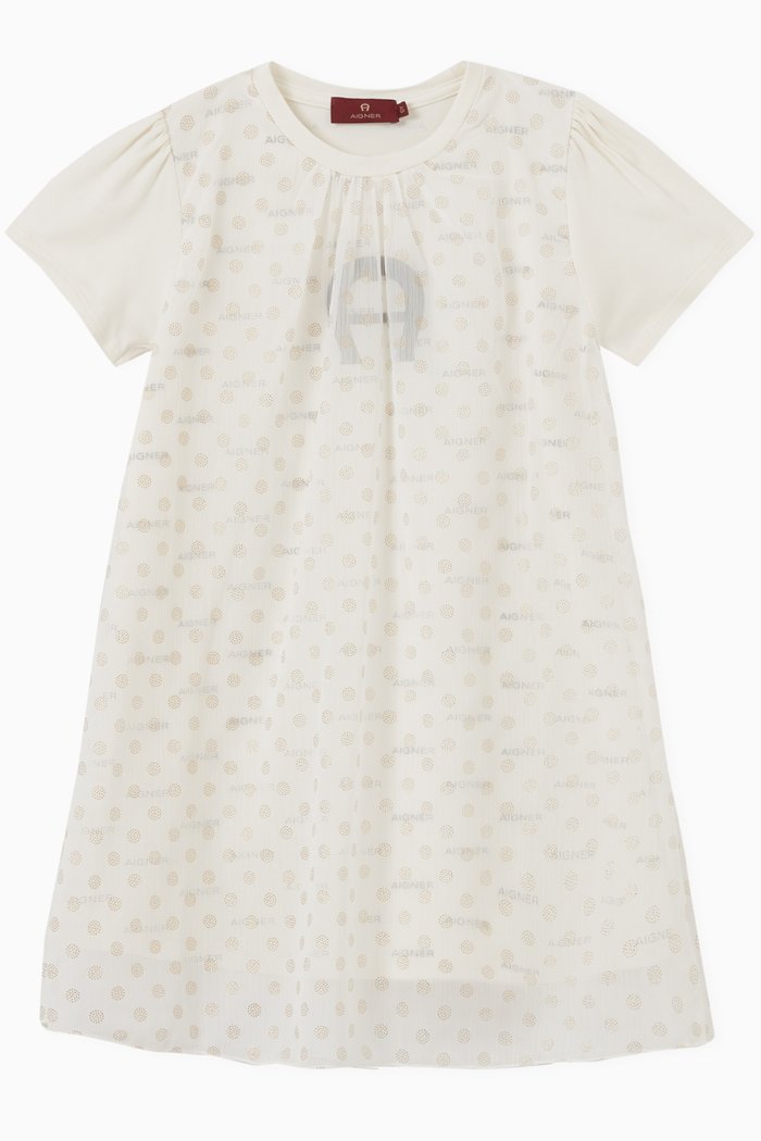 

Rhinestone Logo Dress in Cotton, Neutral