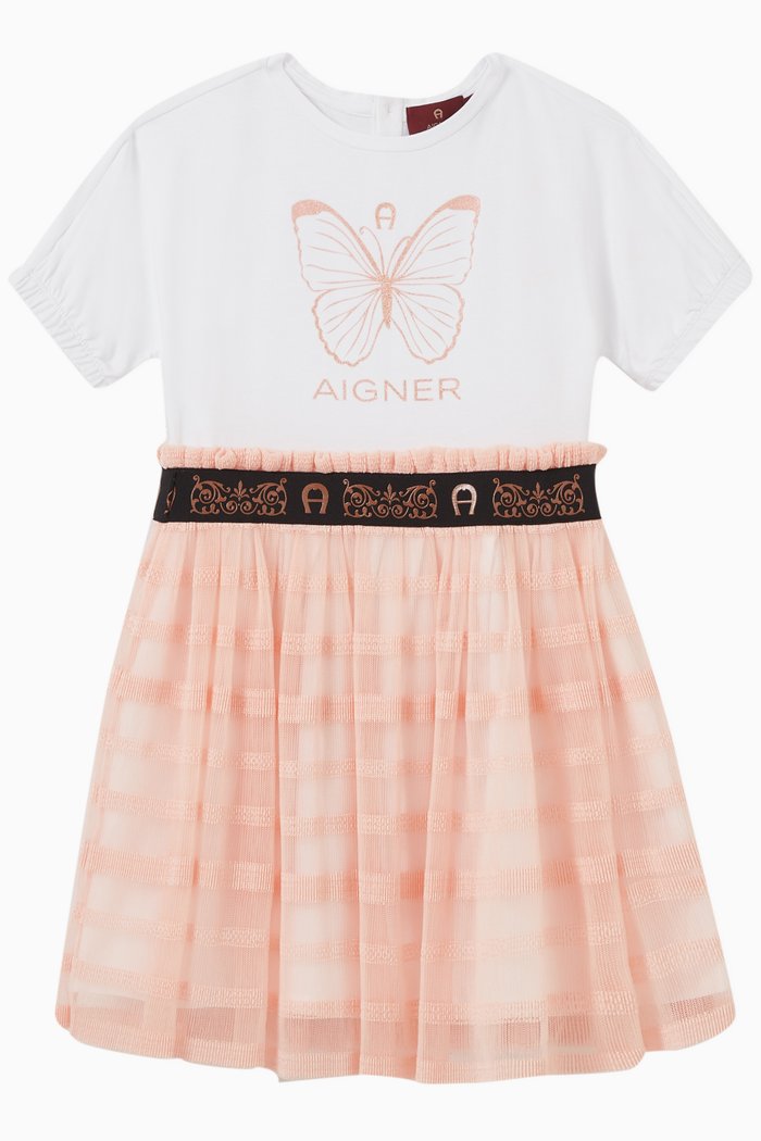 

Logo Butterfly Dress in Cotton Jersey & Tulle, Pink