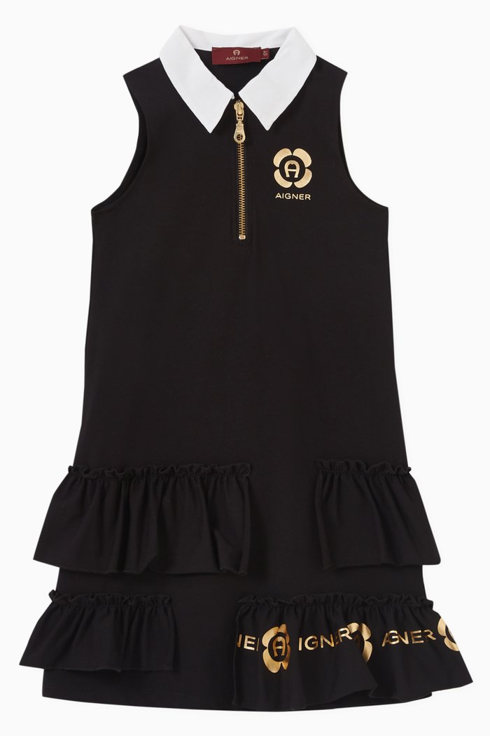 

Logo Collar Dress in Cotton, Black