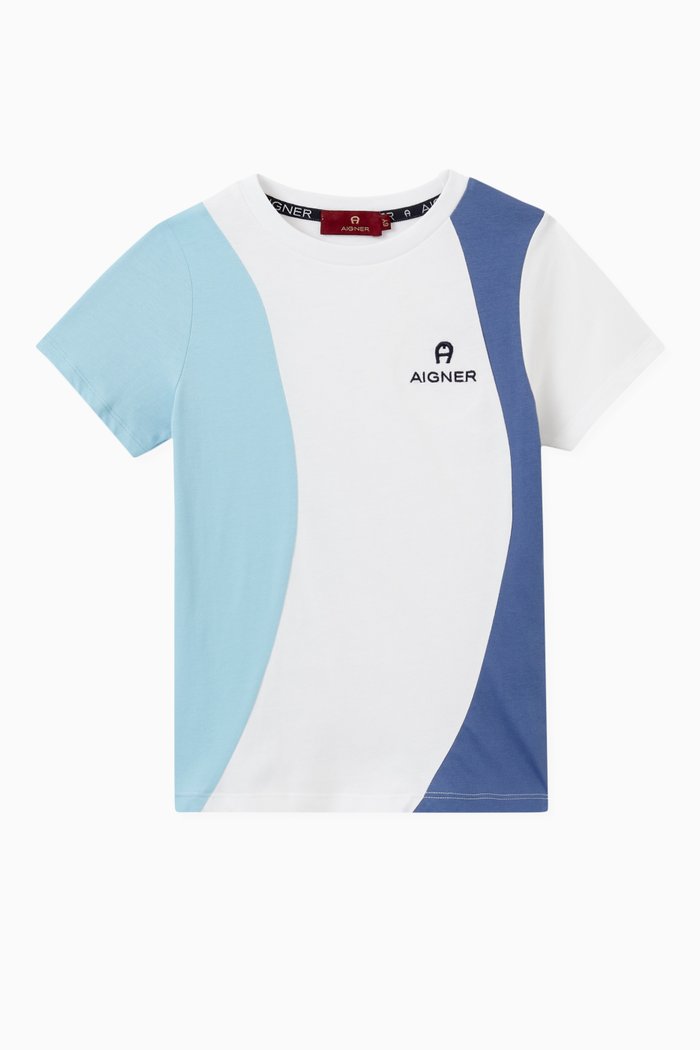 Colour-blocked Logo T-shirt in Cotton, Blue