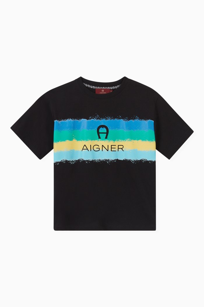 

Painted Stripe Logo Print T-shirt in Cotton, Black