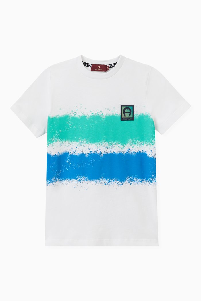 

Painted Stripe Print Logo T-shirt in Cotton, Blue