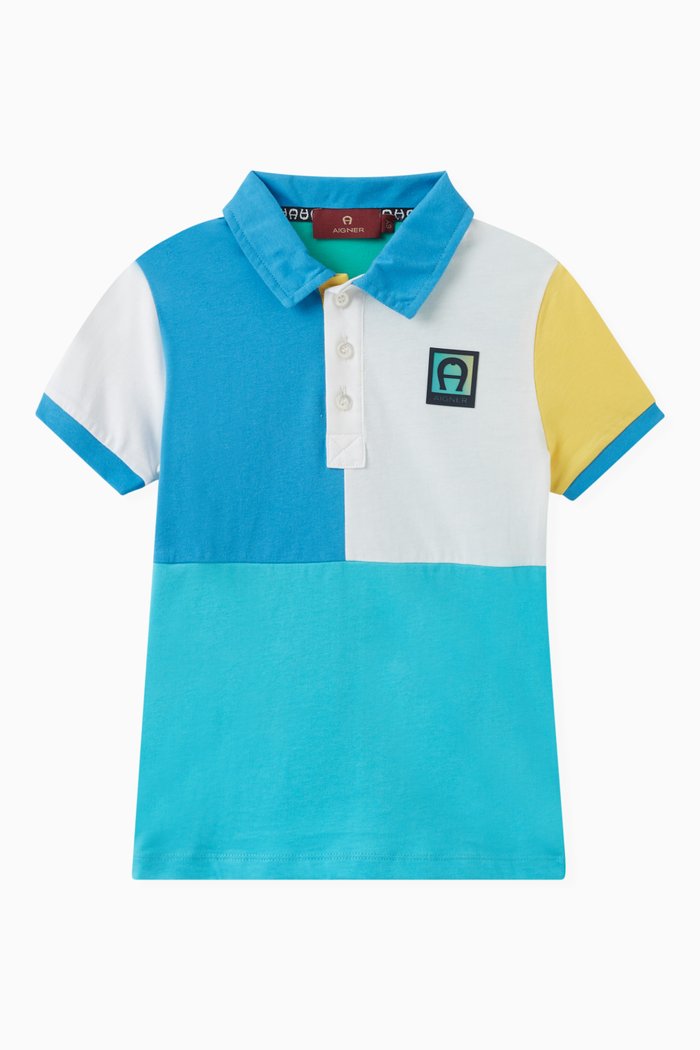 

Colour-block Logo Polo Shirt in Cotton, Blue