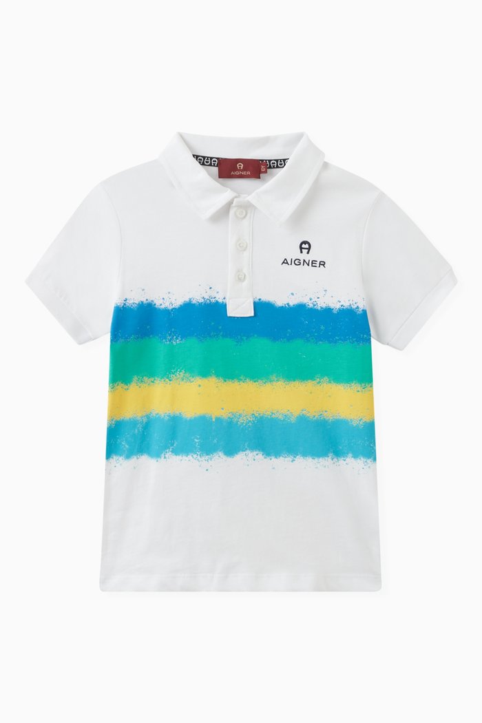

Striped Logo Polo Shirt in Cotton, White