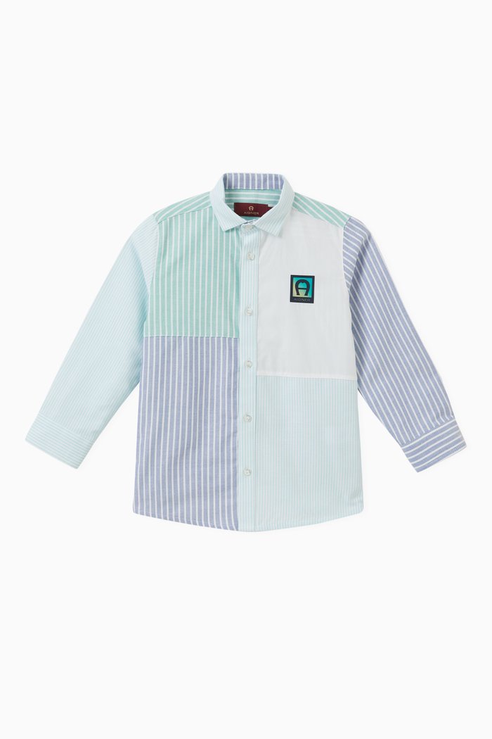 

Logo Striped Oxford Shirt in Cotton Poplin, Blue