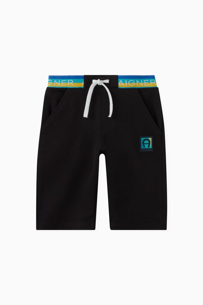 

Striped Logo Shorts in Cotton, Black