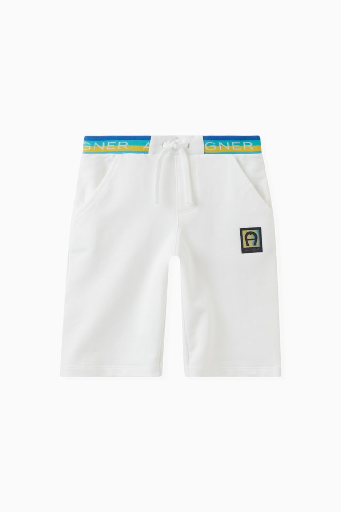 

Striped Logo Shorts in Cotton, White