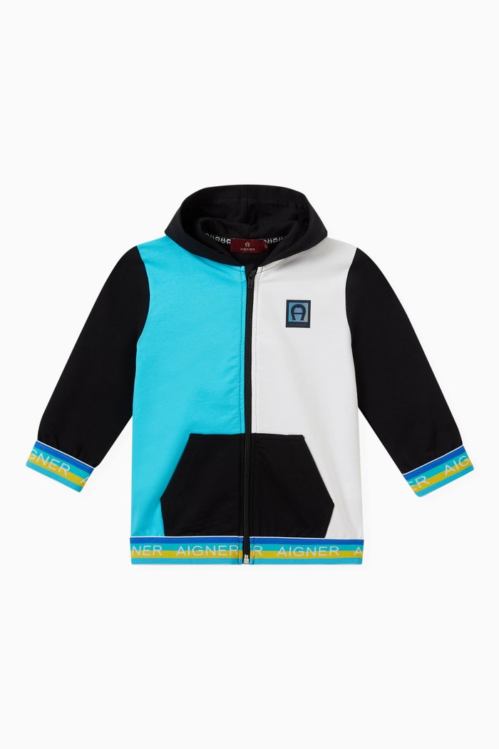 

Colour-blocked Logo Hoodie in Cotton, Black