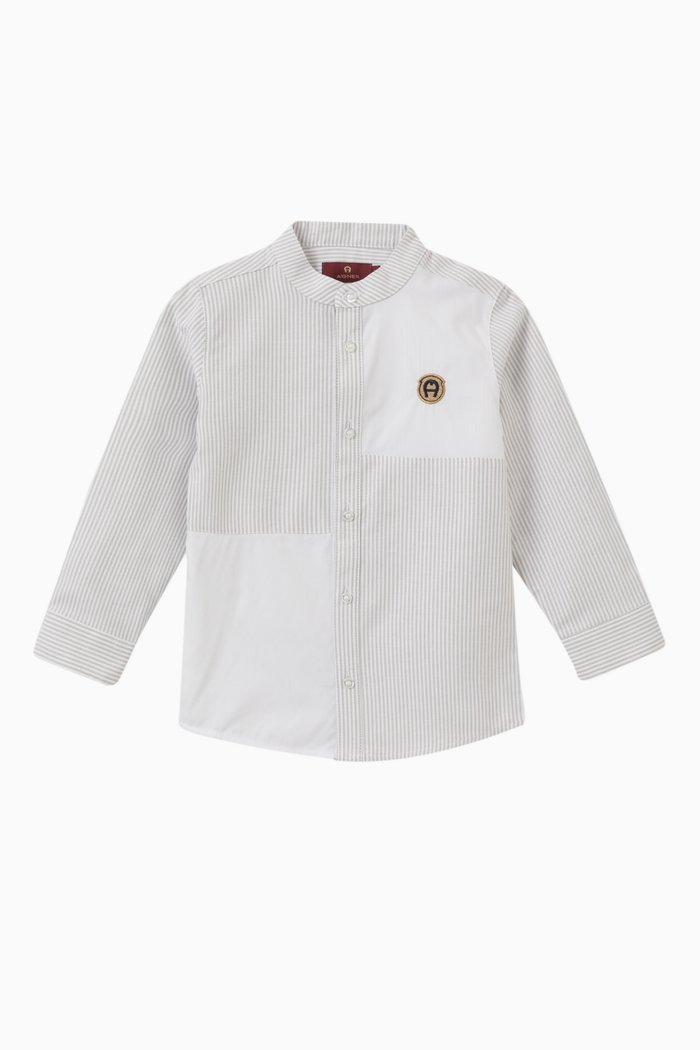 

Striped Logo Shirt in Cotton, Neutral