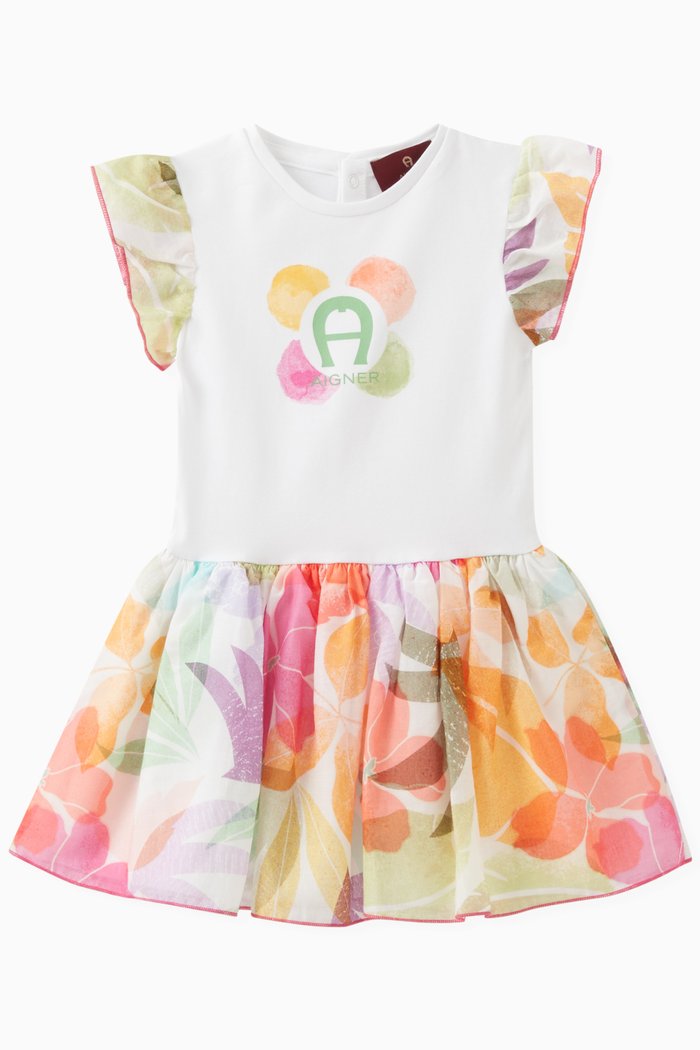 

Printed Logo Dress in Cotton, White