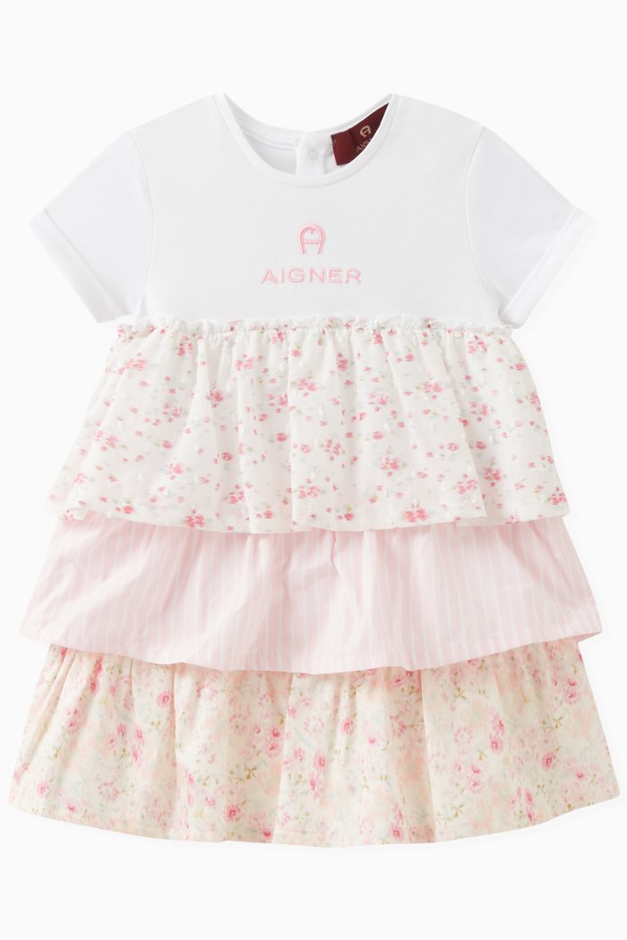 

Floral Logo Dress in Cotton, Pink
