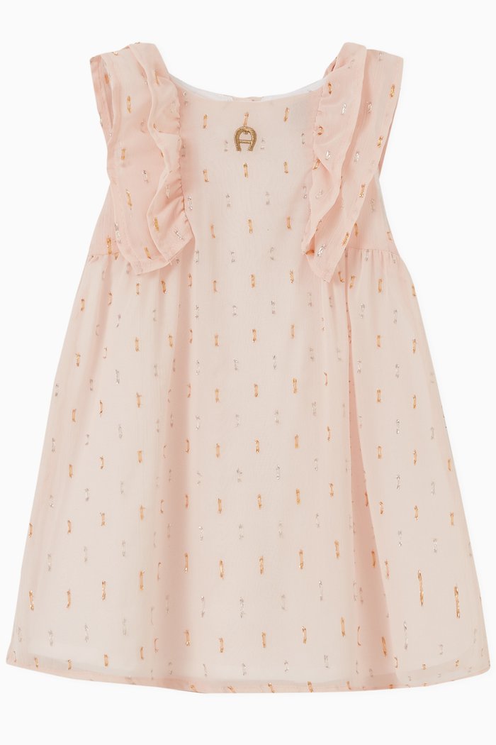

Logo Ruffle Dress in Cotton, Pink