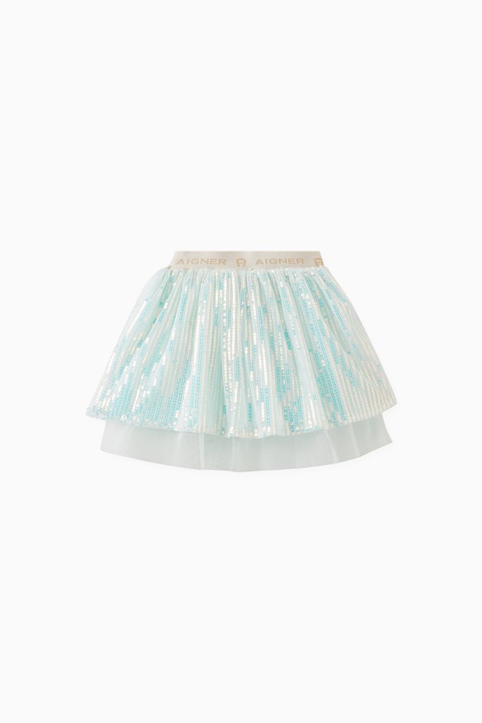 

Sequined Logo Skirt in Polyester, Blue