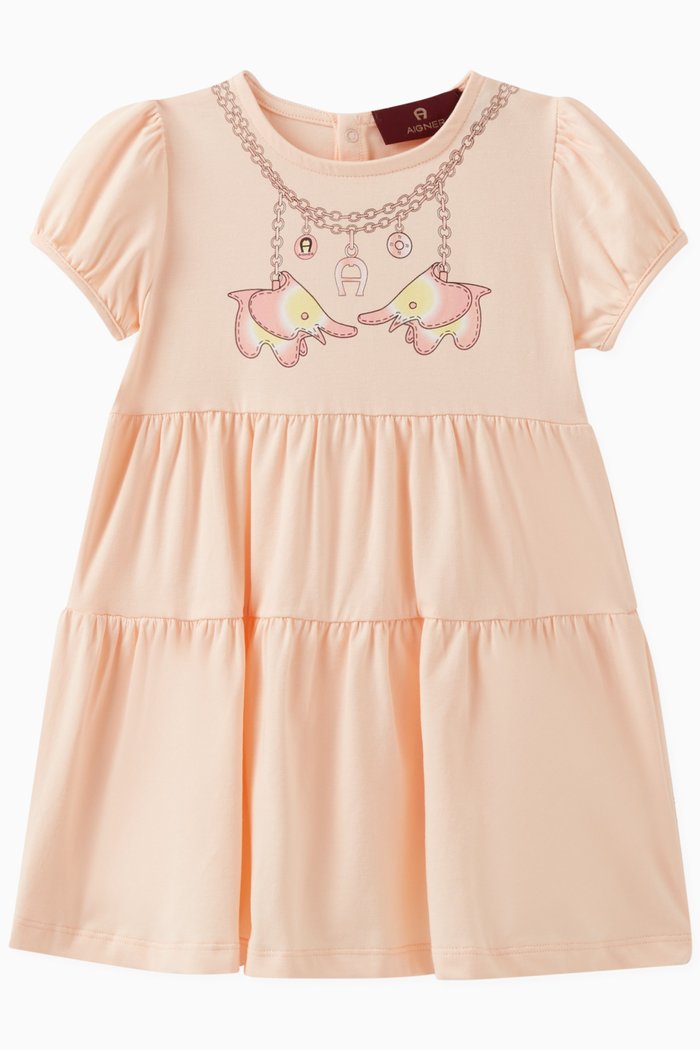

Elephant Print Dress in Cotton, Orange