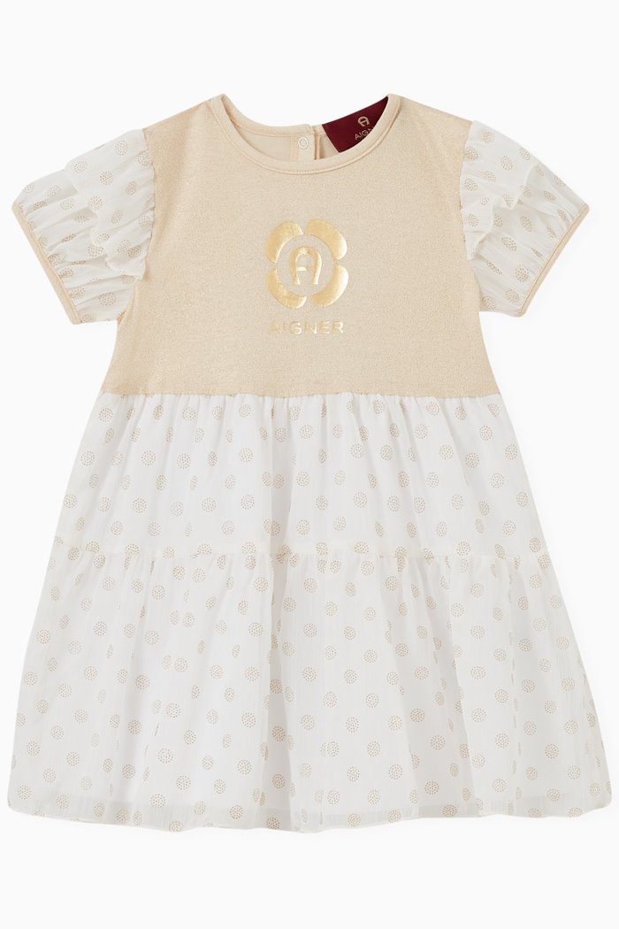 Rhinestone-embellished Logo Dress in Chiffon, Neutral