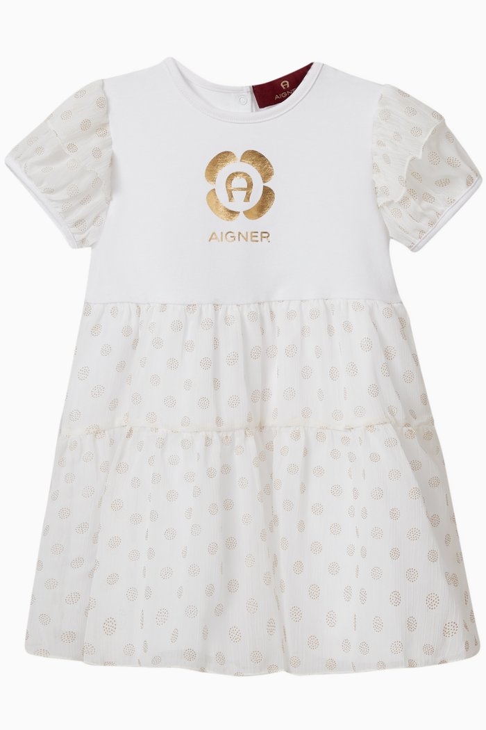 

Rhinestone-embellished Logo Dress in Chiffon, White
