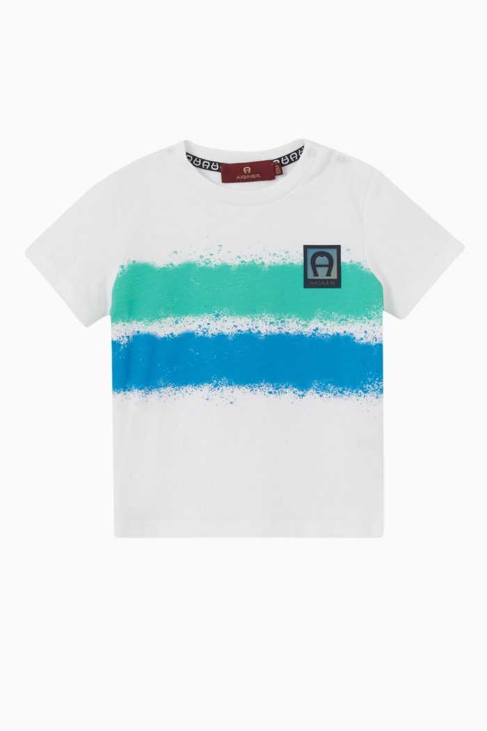 

Painted Stripe Logo Print T-shirt in Cotton, Blue