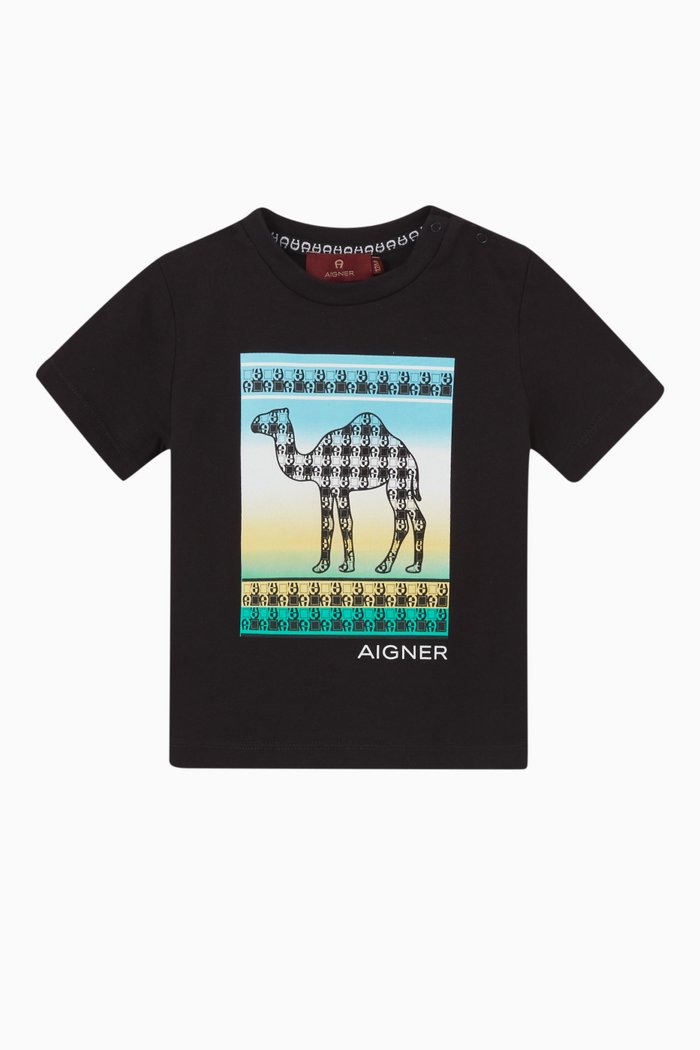 

Graphic Print T-shirt in Cotton, Black