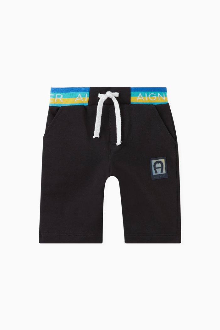Striped Logo Shorts in Cotton, Black