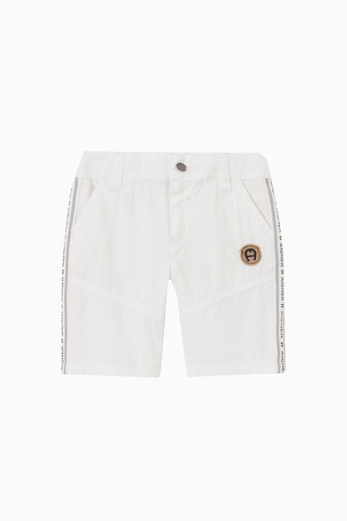 

Logo Tape Bermudas in Cotton Poplin, White