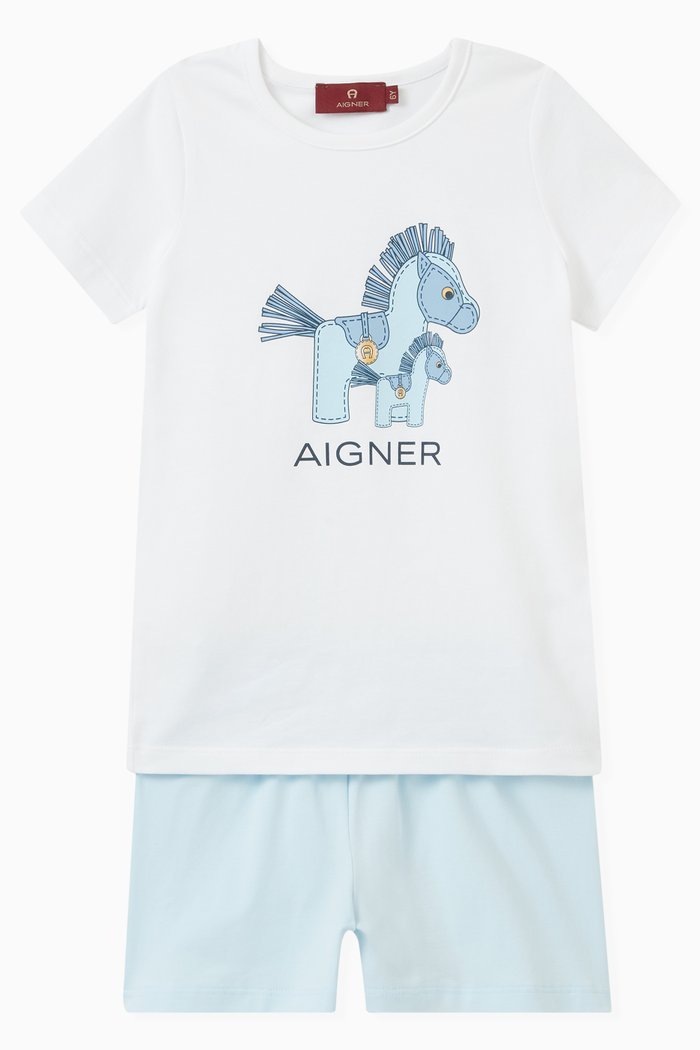 

Horse Logo Pyjama Set in Cotton, Blue
