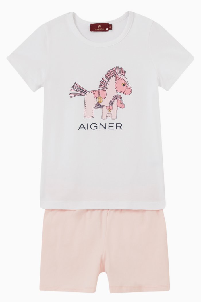 

Horse Logo Pyjama Set in Cotton, Pink