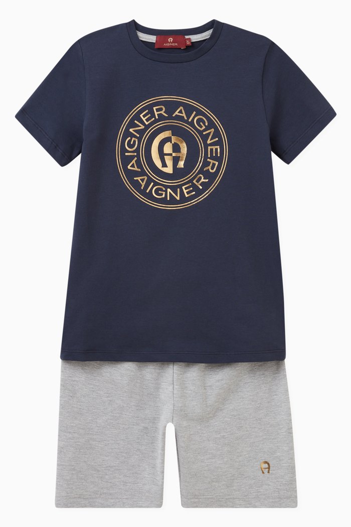 

Logo Pyjama Set in Cotton, Blue